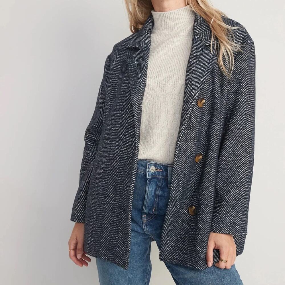 Old Navy Navy and Gray Herringbone Peacoat Jacket